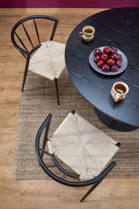 Set masa rotunda Ginter neagra + 4 scaune impletite cu sfoara K515 - Img 3