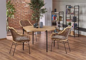 Set masa rotunda Morgan ø120 cm + 3 scaune K336 ratan natural - Img 1