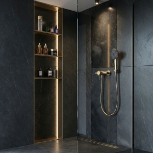 Baterie de duș REA Lungo Stripe BRUSH GOLD - Img 4