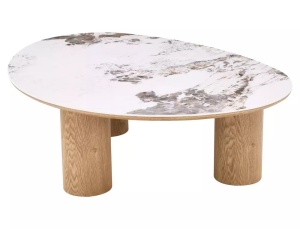 Măsuță de cafea Adelis alb lucios / stejar – L110 x l80 cm - Img 5