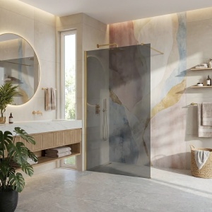 Paravan de dus Rea Flexi Grey / Brush Gold 130 - Img 2