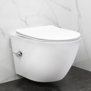 Vas WC suspendabil REA Carlo Lux Rimless cu funcție bideu