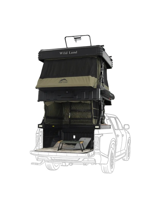 Cort de acoperis auto 2-3 persoane, cu două niveluri, compatibil cu autovehicule tip pick-up, acționare automată, Wingman Wild Land