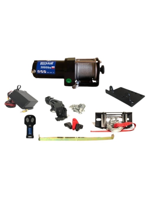 Troliu ATV Husar Winch 3000lbs (1361kg) 12V cablu de otel 14m