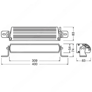 Schema tehnică cu dimensiunile exacte ale barei LED OSRAM FX250-CB de 30.9cm.