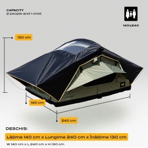 Cort de acoperiș auto CampTalk Echo 140, pentru 2-3 persoane, 140x240 cm, greutate 57 kg, montaj rapid 5 minute, Sky View, impermeabil, compatibil autovehicule mici, SUV și 4x4 - Img 2