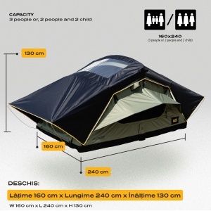 Dimensiunile deschis ale cortului CampTalk Echo 160, lățime 160 cm.