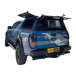 Hardtop negru pentru Ford Ranger, Wildtrak, Raptor (2023-2025), cu 3 geamuri fumurii securizate rabatabile și geam frontal culisant AQM G80 - Img 4