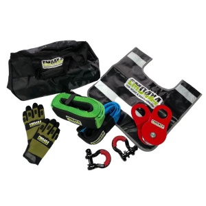 Off-Road Recovery Kit complete with Tree Ropes, Eyelets, Pulley, Glove, Winch Cable Weight and EMD4x4 Camouflage Bag