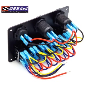 Panou cu 6 comutatoare tip Carling universal cu porturi USB, priză brichetă și voltmetru 12V, iluminare albastră, ORE4x4 - Img 2