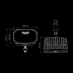 Proiector LED FOR9T 108×65 mm, 31W, 1400 lm, rază 48 m, 6500K, fascicul larg No-Glare, lumină de poziție galben și roșu, carcasă aluminiu negru, lentilă clară, suport oțel inoxidabil, rezistent la apă și praf (IP69K), Strands