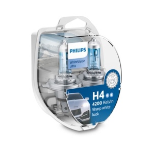 Set 2 becuri halogen H4 12V 60/55W 4200K White Vison Ultra Philips