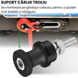 Suportul de cârlig troliu montat pe ghidajul cablului, pentru stabilitate.