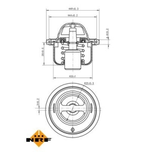 Desen tehnic detaliat al termostatului NRF pentru Suzuki Jimny (1998-2018) cu dimensiuni.