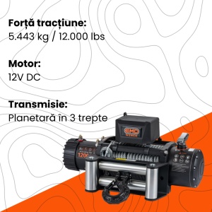 Specificații motor și forță de tracțiune a troliului EMD Winch de 12000 lbs.