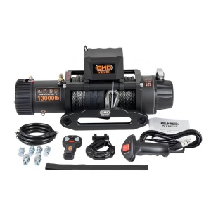 Troliu electric auto 13000lbs (5897kg), 12V, cablu sintetic, 26m, telecomandă wireless și cu fir, raport 150:1, EMD Winch