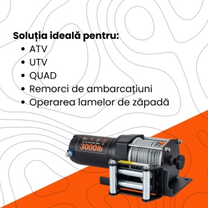 Troliu electric EMD Winch 3000lbs (1361kg), 12V, cablu otel 13m, raport 153:1 - Img 4