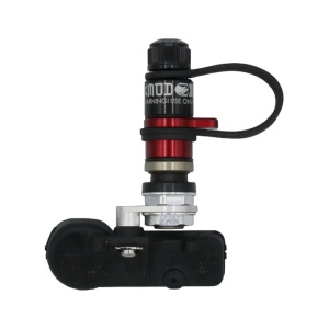 Vedere laterală a valvei de precizie Apex, lungime standard, fixată pe un senzor TPMS.
