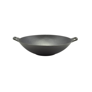 Vedere frontală a wok-ului, evidențiind cele două mânere laterale integrate.
