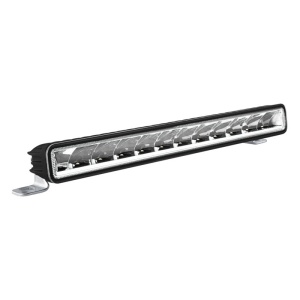 Bară LED prezentată într-un unghi, evidențiind designul compact.