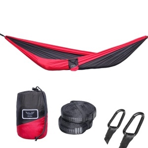 Hamac de camping din nylon tip parașută 210T, capacitate 225 kg, roșu/negru, hikerjoy