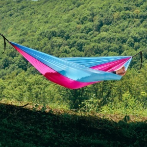 Hamac portabil din nylon tip parașută hikerjoy, 225 kg, Pink Sky Blue, Hikerjoy