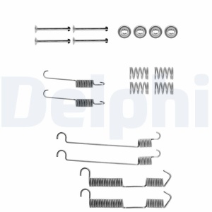 Componente ale kitului de accesorii frână Delphi, cu logo vizibil, pentru Suzuki Samurai (1988-2004).
