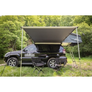 Marchiză auto 2,5×3 m, poliester 600D, impermeabilă PU2000, cu stâlpi incluși, Overlander