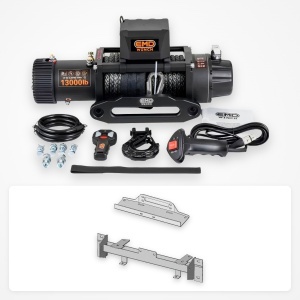 Pachet troliu Nissan Navara D40 (2005-2010): troliu electric EMD Winch 13000 lbs cablu sintetic și suport troliu dedicat