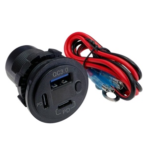 Priză de încărcare duală USB-C PD 30W și USB-A QC3.0 18W cu voltmetru și întrerupător, universală 12V-24V, ORE4x4 - Img 2