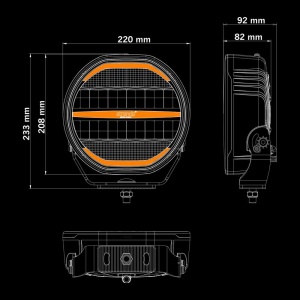 Diagramă tehnică a proiectorului Nuuk D-Line 9 inch, cu dimensiunile în milimetri.
