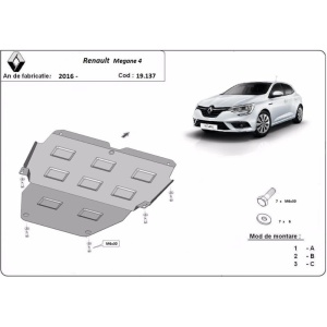 Schemă de montaj pentru scutul metalic Scut Protection la Renault Megane 4.