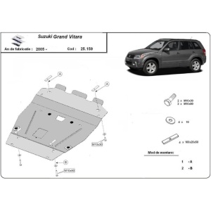 Scut auto Suzuki Grand Vitara 2 (2005-2020), scutul protejează motorul și radiatorul, grosime 3 mm, vopsit in camp electrostatic