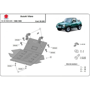 Scut auto Suzuki Vitara (1988-1999), protejează motorul și radiatorul, grosime de 3 mm, oțel, vopsit în câmp electrostatic