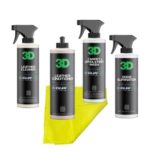 Set îngrijire interior auto 3D GLW Series, curățare, protecție, parfumare piele, tapițerie, suprafețe, eliminare mirosuri, lavete microfibră, 3DProducts