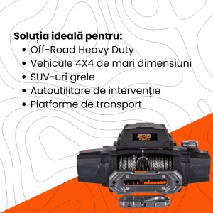 Troliul EMD Winch Plus 13500lbs, ideal pentru vehicule 4x4 de mari dimensiuni.