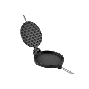 Aparat din fontă pentru prăjit slănină și carne cu mâner din lemn, 58 cm, Perfect Home