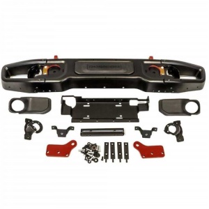 Componentele barei față OFD pentru Jeep Wrangler JK (2007-2018), cu placă troliu și accesorii.