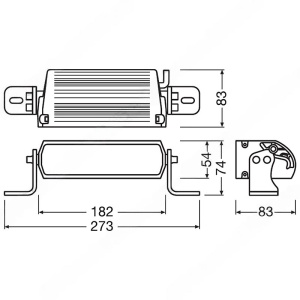 Schiță tehnică cu dimensiunile exacte ale barei LED OSRAM FX125-SP Spot Gen2 de 18.2cm.