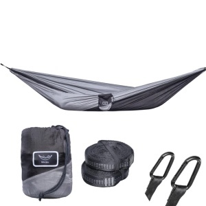 Hamac hikerjoy black&grey din nylon tip parașută 210T, capacitate 225 kg, Hikerjoy