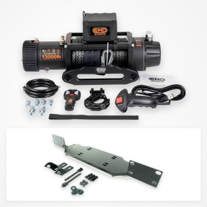 Pachet troliu Jeep Wrangler JK / JL (2007-2024): troliu electric EMD Winch 13000 lbs cablu sintetic și suport troliu dedicat