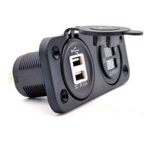 Panou cu 2 prize USB, voltmetru și ampermetru 12-24V, universal, ORE4x4 - Img 2