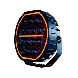 Proiector LED Big Energy 9", 112W, 11908 lm, rază 444 m, 6500K, fascicul optimizat, lumină alb și ambră, carcasă aluminiu negru, lentilă clar, suport inclus, rezistent la apă și praf (IP67/IP69K), Strands