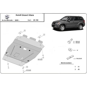 Schemă de montaj pentru scutul de motor al Suzuki Grand Vitara 2 (2005-2019).