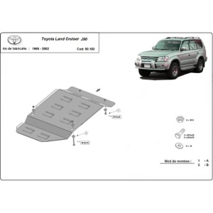 Desen tehnic cu detalii de montaj pentru scutul frontal, Toyota Land Cruiser J90 (1995-2002).