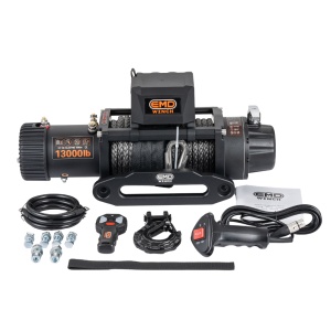 Troliu electric auto 13000lbs (5897kg), 12V, plasmă (cablu) sintetic 26 m x 9.5 mm, telecomandă wireless și cu fir, raport 173:1, EMD Winch