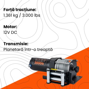 Troliu electric EMD Winch 3000lbs (1361kg), 12V, cablu otel 13m, raport 153:1 - Img 3