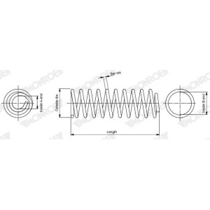 Schemă tehnică cu dimensiunile exacte ale arcului elicoidal Monroe pentru Nissan Navara NP300, Nissan Navara NP300.
