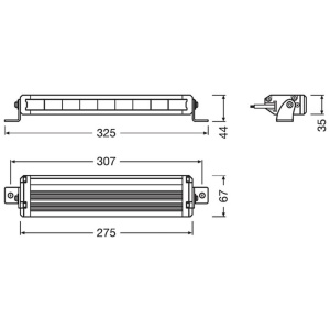 Schemă tehnică detaliată cu dimensiunile exacte ale barei LED OSRAM.