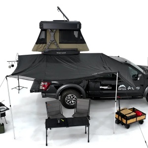 Cort de acoperis auto 2-3 persoane, cu două niveluri, compatibil cu autovehicule tip pick-up, acționare automată, Wingman Wild Land